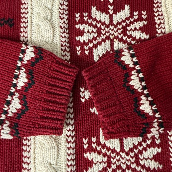 Lizsport Large Knit Sweater Snowflake Nordic Winter Red White Cotton Vintage - Picture 4 of 4